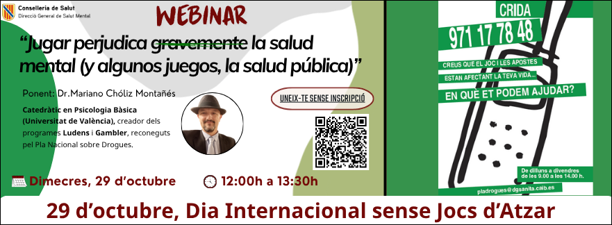 baner 29 d'octubre. Dia Internacional sense jocs d'atzar